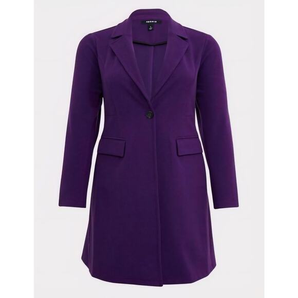 Torrid Womens Long Purple Ponte Trench Coat Plus Size 3X Heavy Warm Dress Jacket - Picture 3 of 10